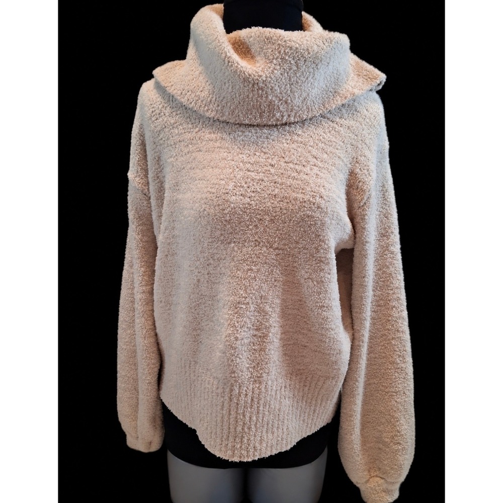 Ruby Moon Womens Medium Cream Cozy Cowl Neck Sweater Fuzzy Oversized